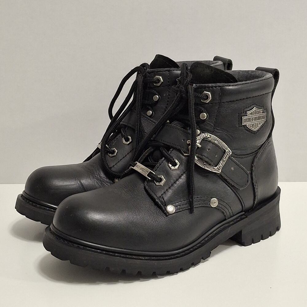 Harley Davidson Women's Black Faded Glory 81024 Leather Motorcycle Boots Sz 7.5
